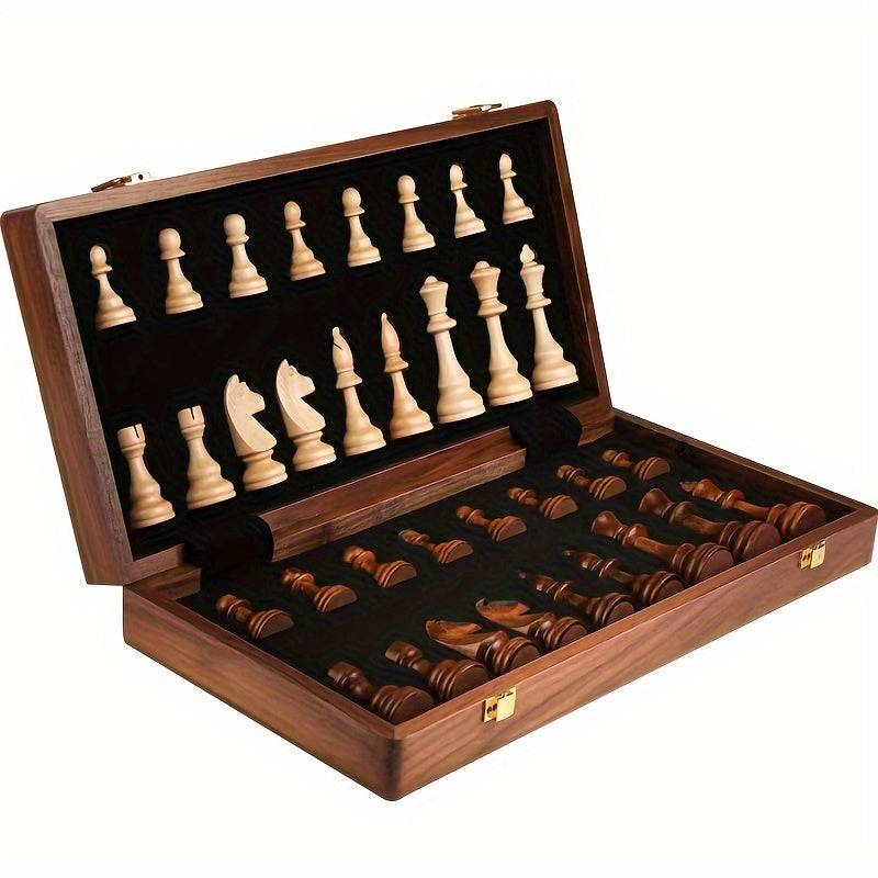 Sophisticated handmade durable wooden chess set for the table