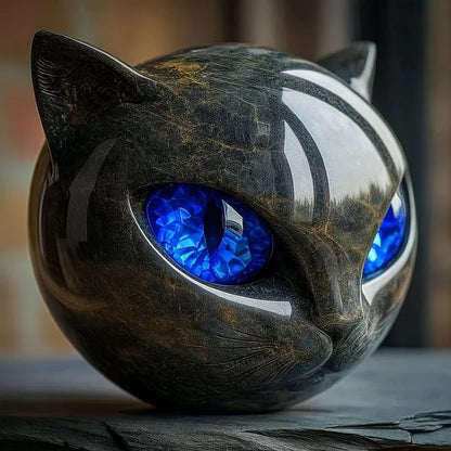 BowLift | NoirCat Sculpture – Black Cat Head with Hypnotic Eyes
