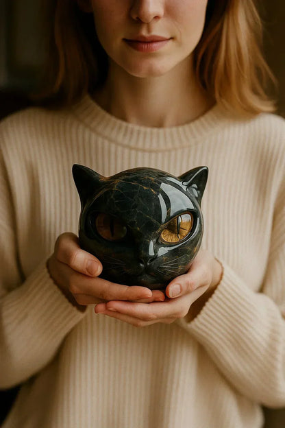 BowLift | NoirCat Sculpture – Black Cat Head with Hypnotic Eyes