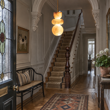 Alabaster Totem pendant lamp in a Victorian townhouse entrance hall