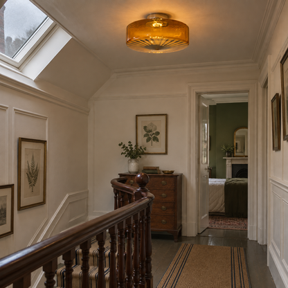 Amber Razia ceiling light on a Victorian upstairs landing