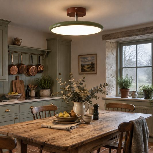 Adjustable ceiling lamp in a Cotswold kitchen