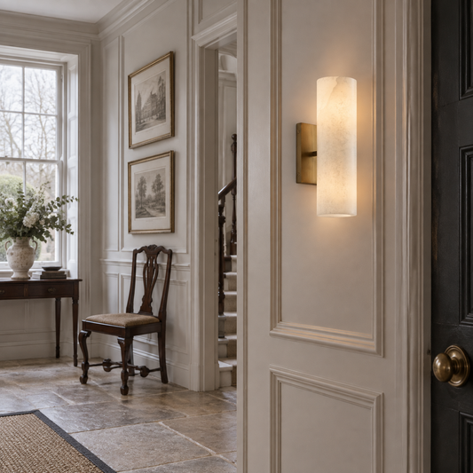 Alabaster tube wall sconce in a Georgian hallway