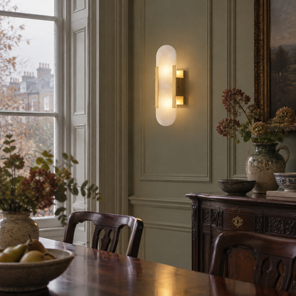 Alabaster wall sconce in a Victorian dining room