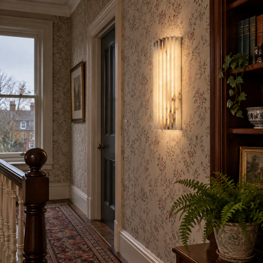 Alabaster wall lamp on an Edwardian landing