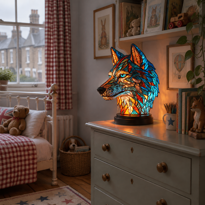 Stained glass animal table lamp in a child's bedroom