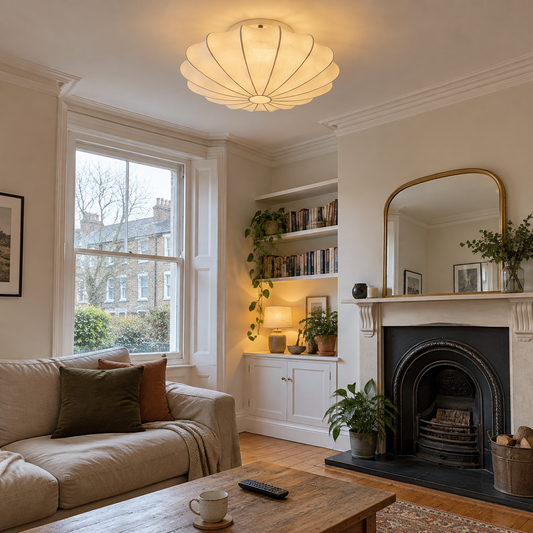 Bubble fabric ceiling light in a Victorian sitting room