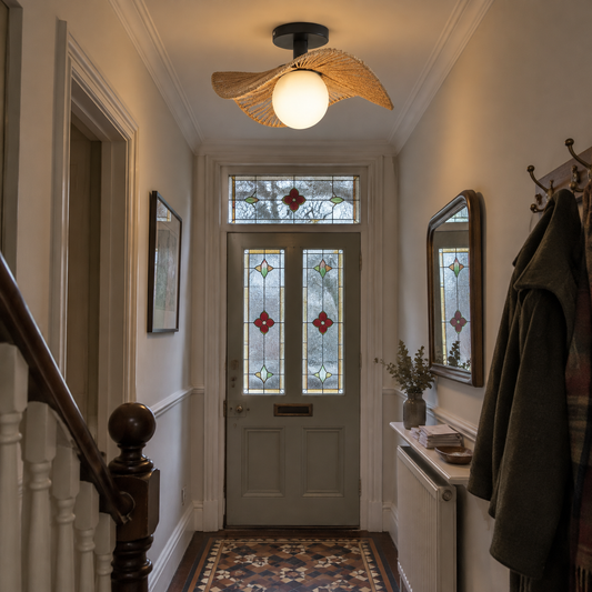 Modern ceiling lamp in a Victorian hallway