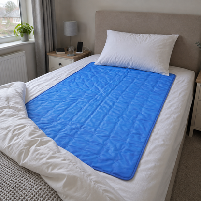 Cooling gel mattress pad on a bed