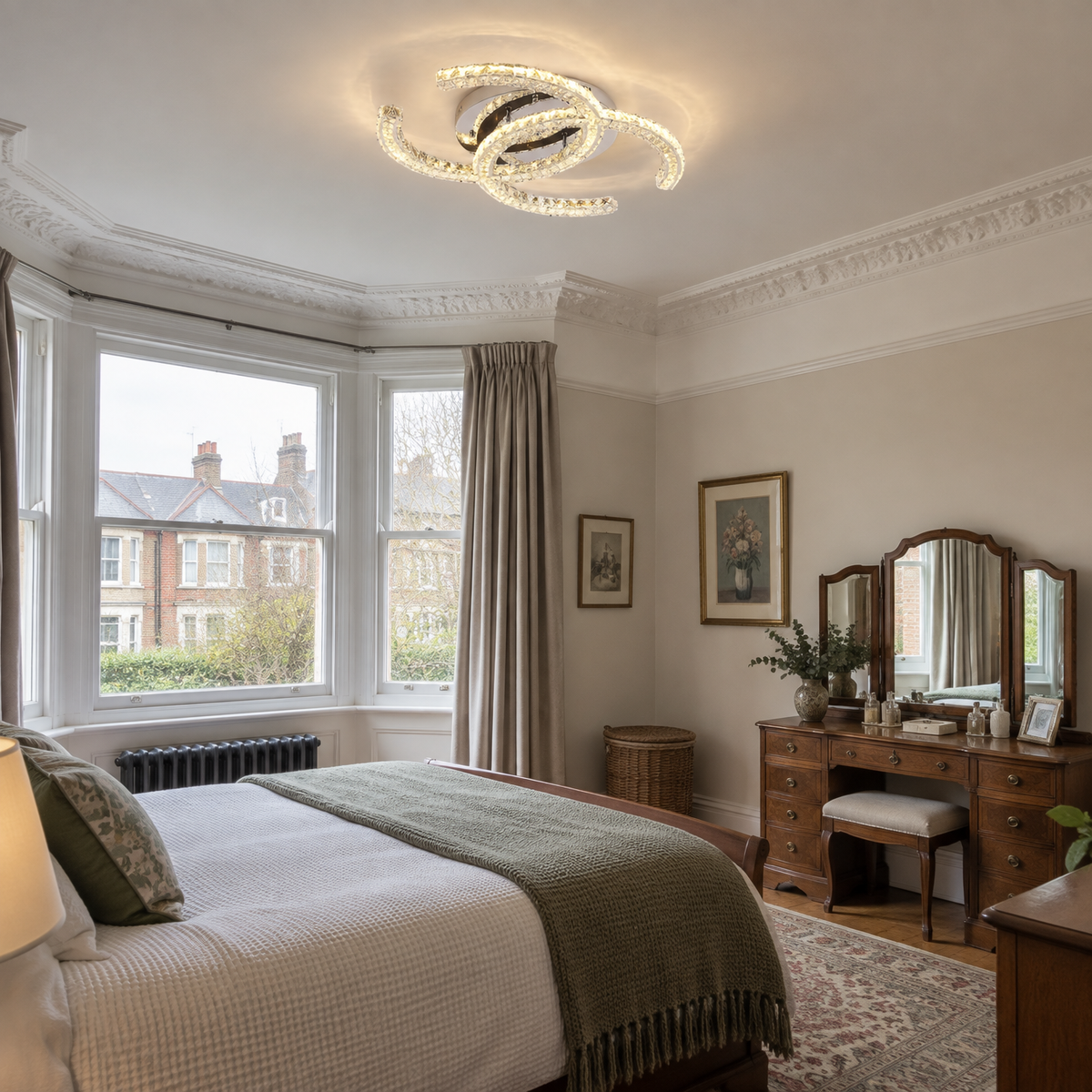 Crystal ceiling light in a bedroom