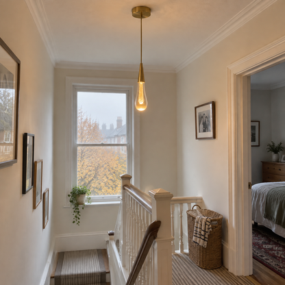 Clear crystal LED pendant on a house landing
