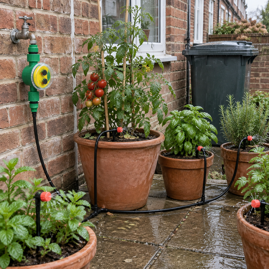Drip irrigation kit watering patio pots
