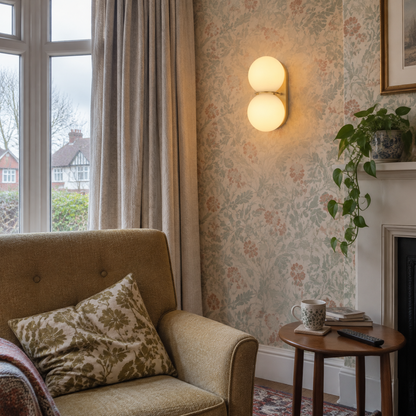 Duo sphere wall sconce in a sitting room