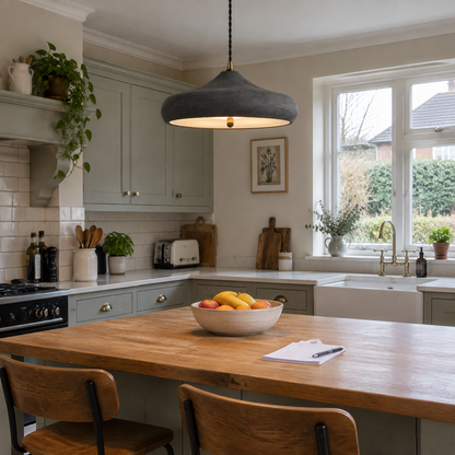 Farmhouse pendant lamp over a kitchen island
