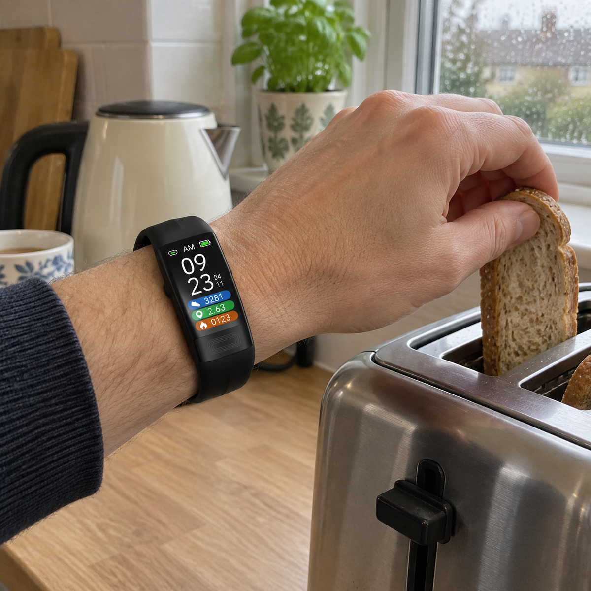 Fitness tracker bracelet worn on the wrist