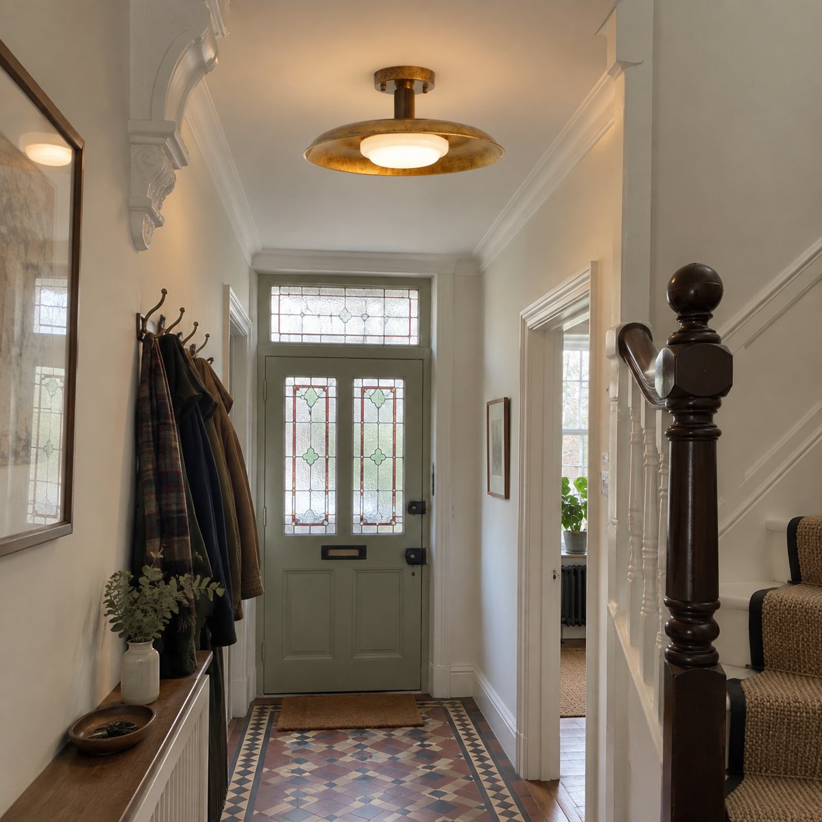 Flat glass flush ceiling light in a hallway