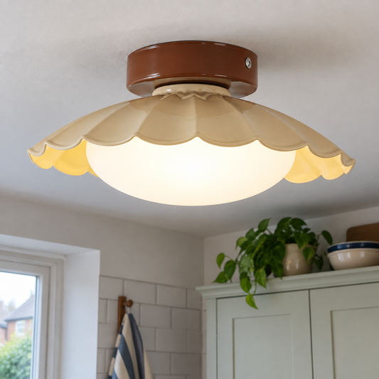 Modern floral ceiling lamp in a British kitchen