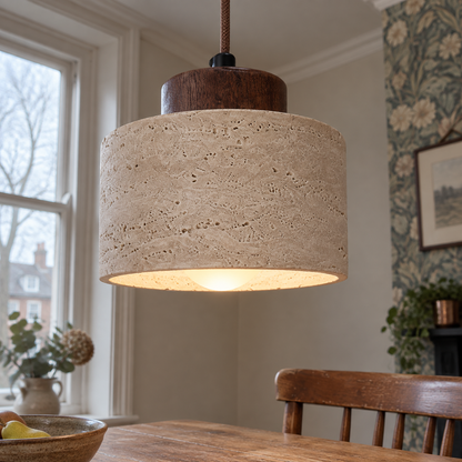Nordic geometric pendant light over a dining table
