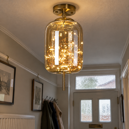 Modern glass LED flush mount ceiling lamp in a hallway