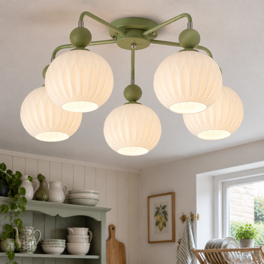 Floral glass ceiling light in a kitchen