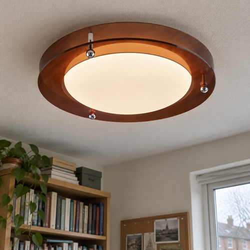 Mid century geometric brown LED ceiling light in a study