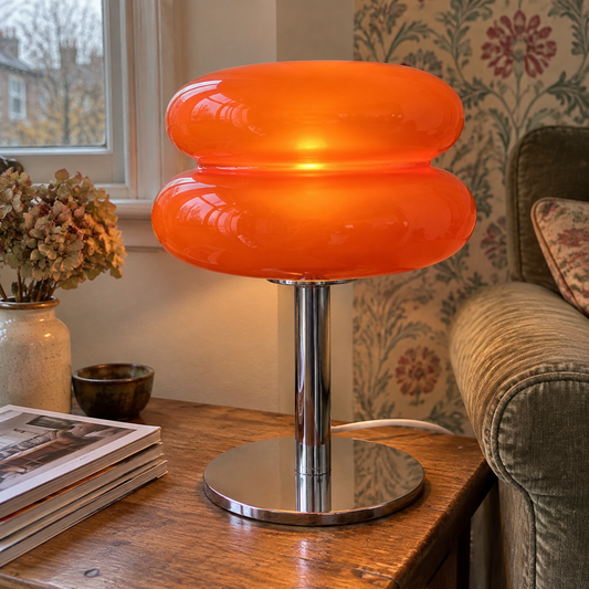 Modern retro glass table lamp on a sitting room side table