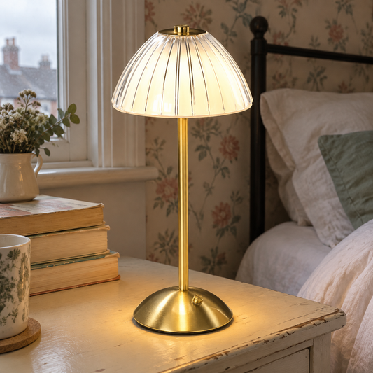 Gold Table Lamp - USB Rechargeable Touch Light in a British home