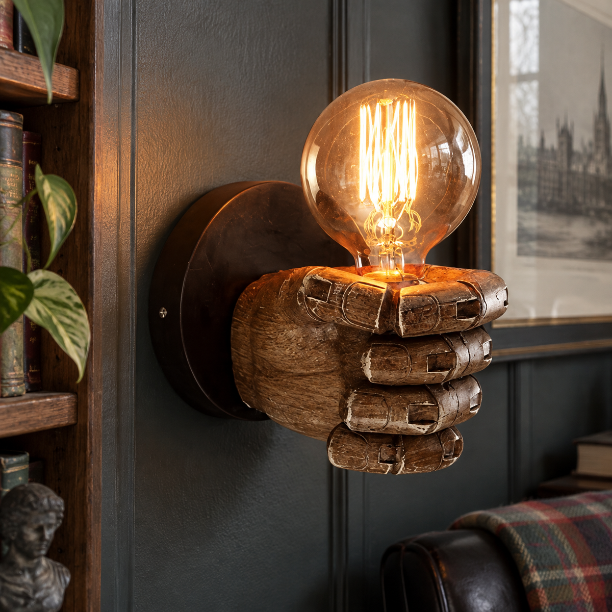 Hand Wall Lamp - Industrial Resin E26 Sconce in a British home