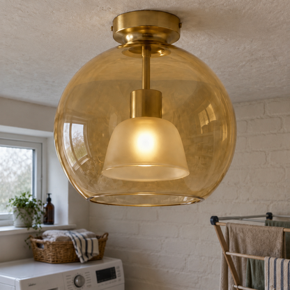 Industrial Ceiling Light - Glass and Metal Light in a British home