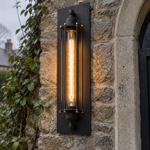 Industrial Wall Sconce - Black Iron Linear Lamp in a British home