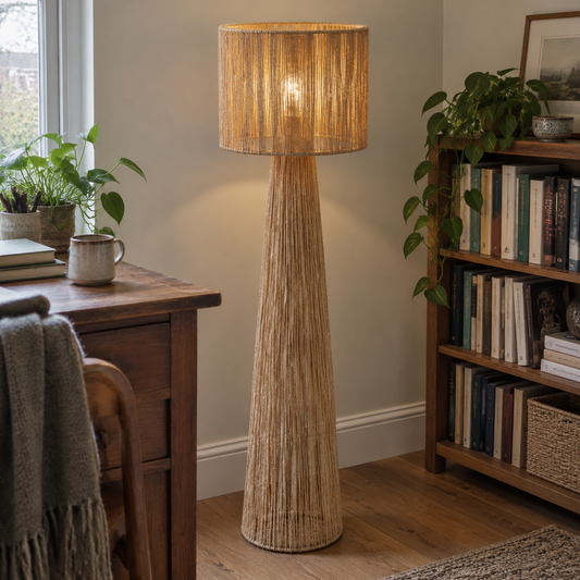 Japandi Floor Lamp - Natural with Fabric Shade in a British home