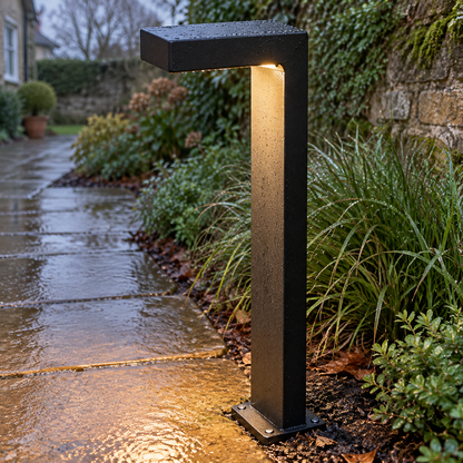 L Shaped Path Light - Modern Outdoor Metal Bollard in a British home