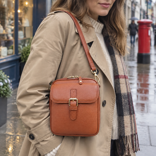 Leather Crossbody Bag - Square Anti Theft Shoulder Bag in a British home