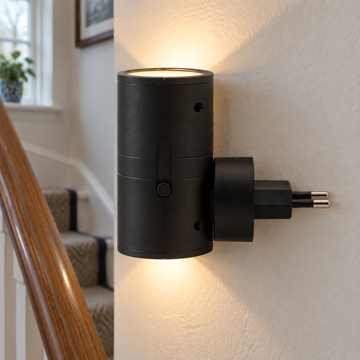 Dimmable 10W LED sensor wall lamp mounted on a British stairwell wall