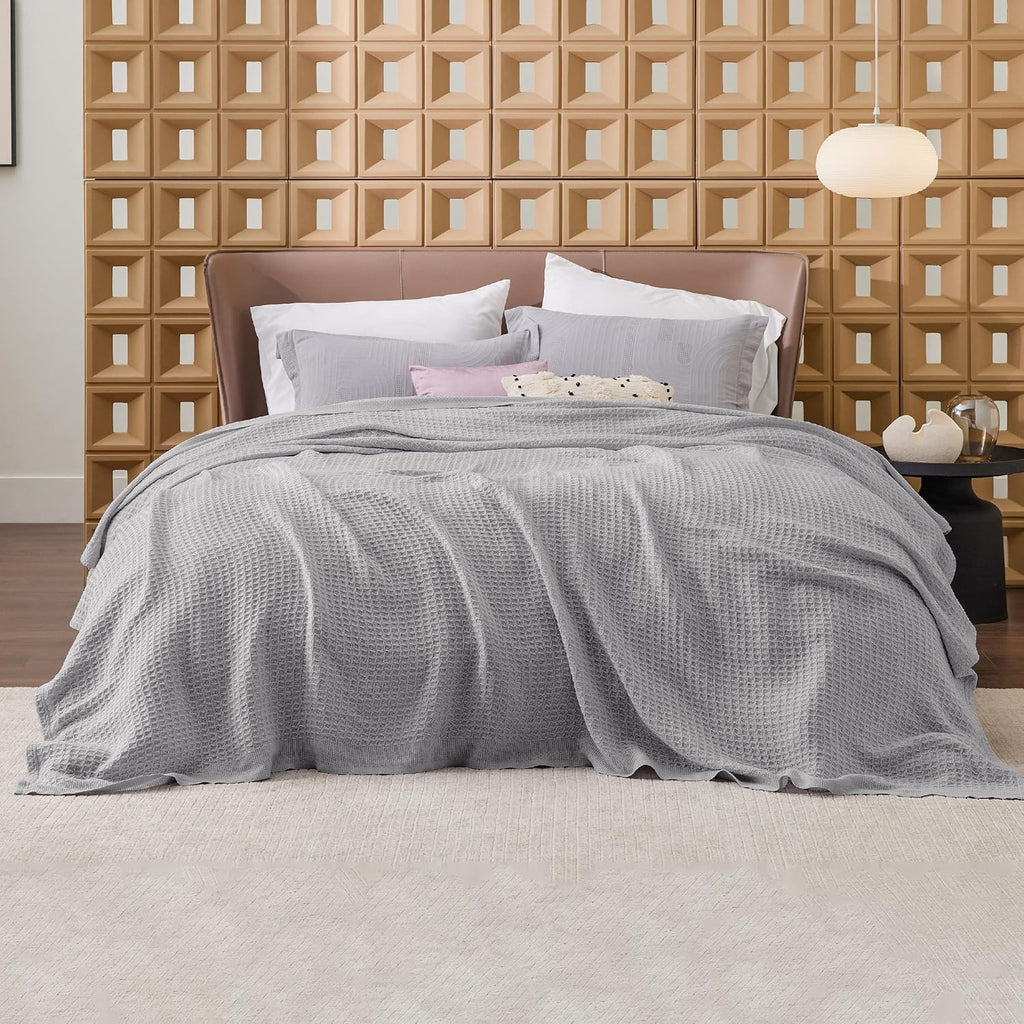 Cozy Haven | 100% Cotton Queen Blanket with Cooling Waffle Weave | Soft & Breathable for Summer Comfort
