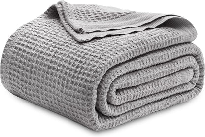 Cotton Waffle Blanket – 100% Long-Staple Cotton Throw & Bed Blanket, 6 Sizes, 17 Colours