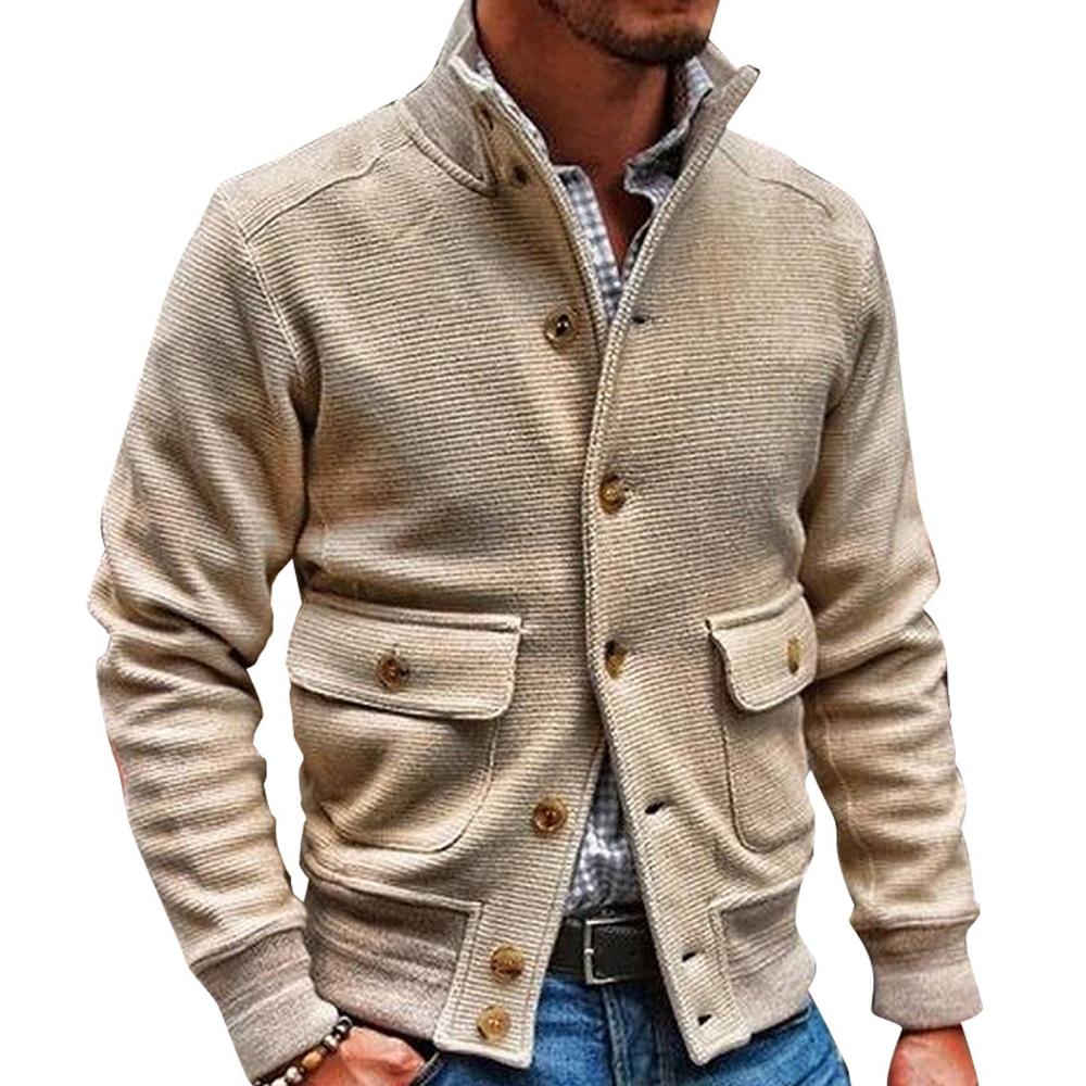 Men's motorcycle-style jacket solid color with stand-up collar