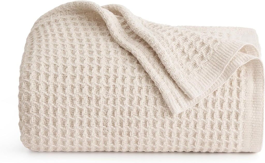 Cozy Haven | 100% Cotton Queen Blanket with Cooling Waffle Weave | Soft & Breathable for Summer Comfort