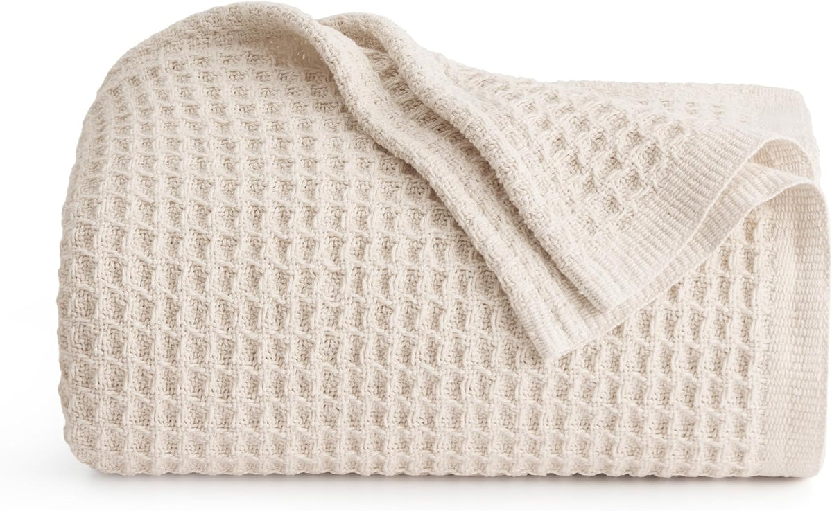 Cozy Haven | 100% Cotton Queen Blanket with Cooling Waffle Weave | Soft & Breathable for Summer Comfort