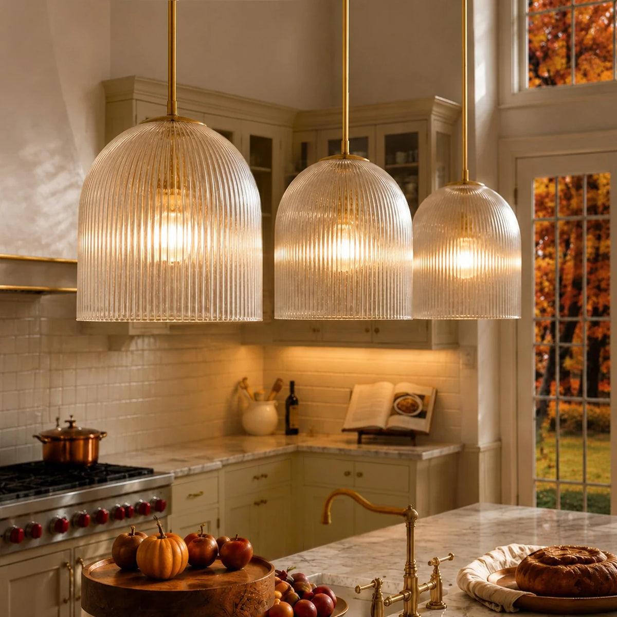 Vireo Farmhouse Copper Ribbed Glass Pendant Light