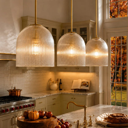 Vireo Farmhouse Copper Ribbed Glass Pendant Light