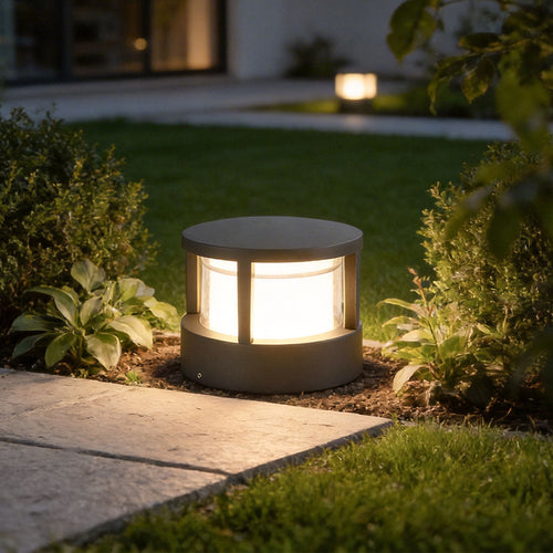 Modern Round Outdoor Post Light Double-Layered Lampshade Light