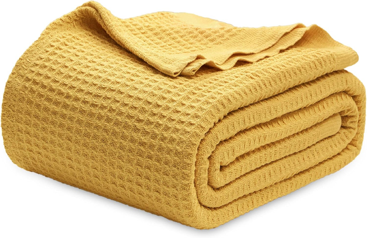 Cotton Waffle Blanket – 100% Long-Staple Cotton Throw & Bed Blanket, 6 Sizes, 17 Colours