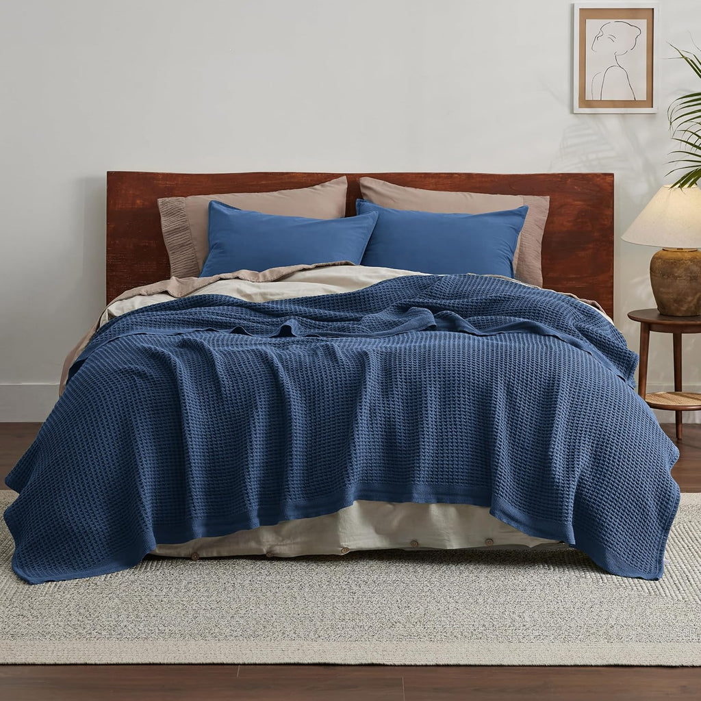 Cozy Haven | 100% Cotton Queen Blanket with Cooling Waffle Weave | Soft & Breathable for Summer Comfort
