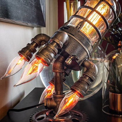 Rocket Table Lamp – Steampunk Industrial Desk Light, Statement Gift for Space & Retro Fans
