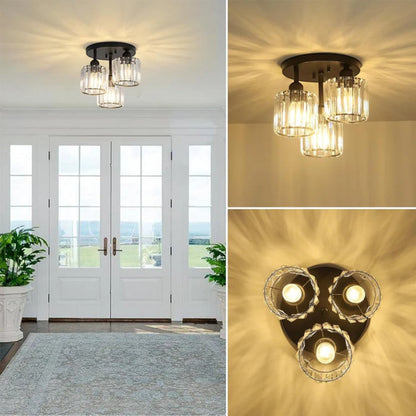 Crystal Ceiling Light – 3-Light Semi Flush Bedroom Lamp, 25cm, Black, Gold or Silver