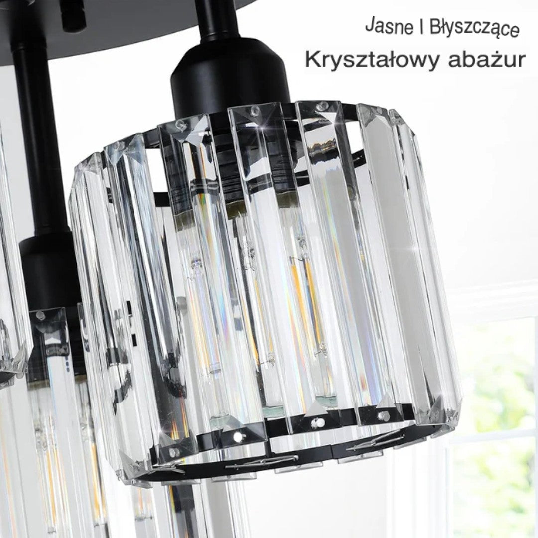 Crystal Ceiling Light – 3-Light Semi Flush Bedroom Lamp, 25cm, Black, Gold or Silver