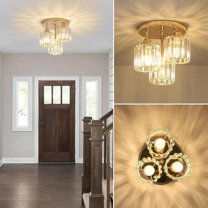 Crystal Ceiling Light – 3-Light Semi Flush Bedroom Lamp, 25cm, Black, Gold or Silver