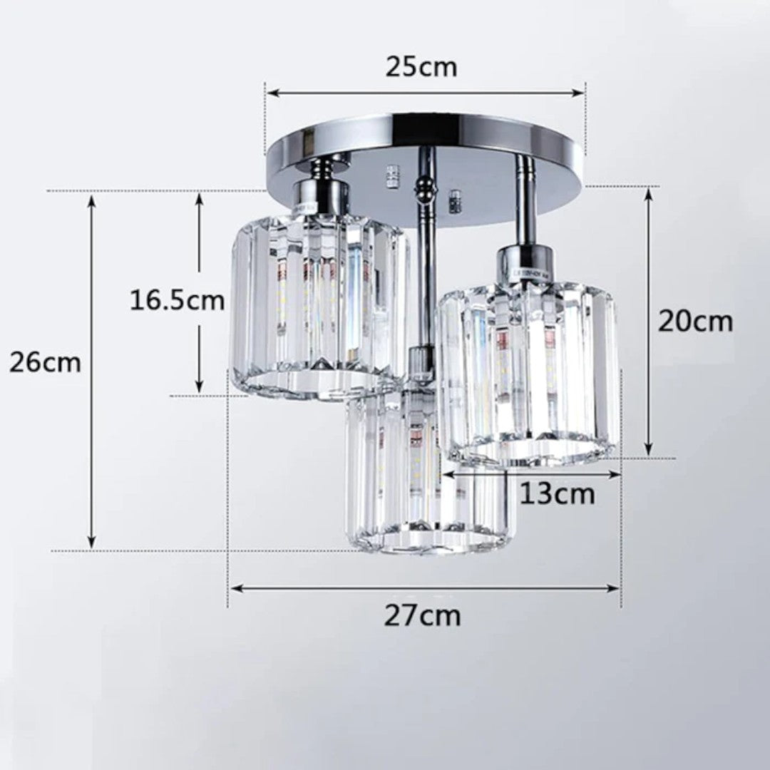 Crystal Ceiling Light – 3-Light Semi Flush Bedroom Lamp, 25cm, Black, Gold or Silver