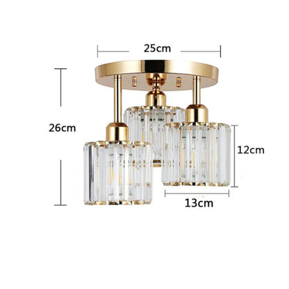 Crystal Ceiling Light – 3-Light Semi Flush Bedroom Lamp, 25cm, Black, Gold or Silver
